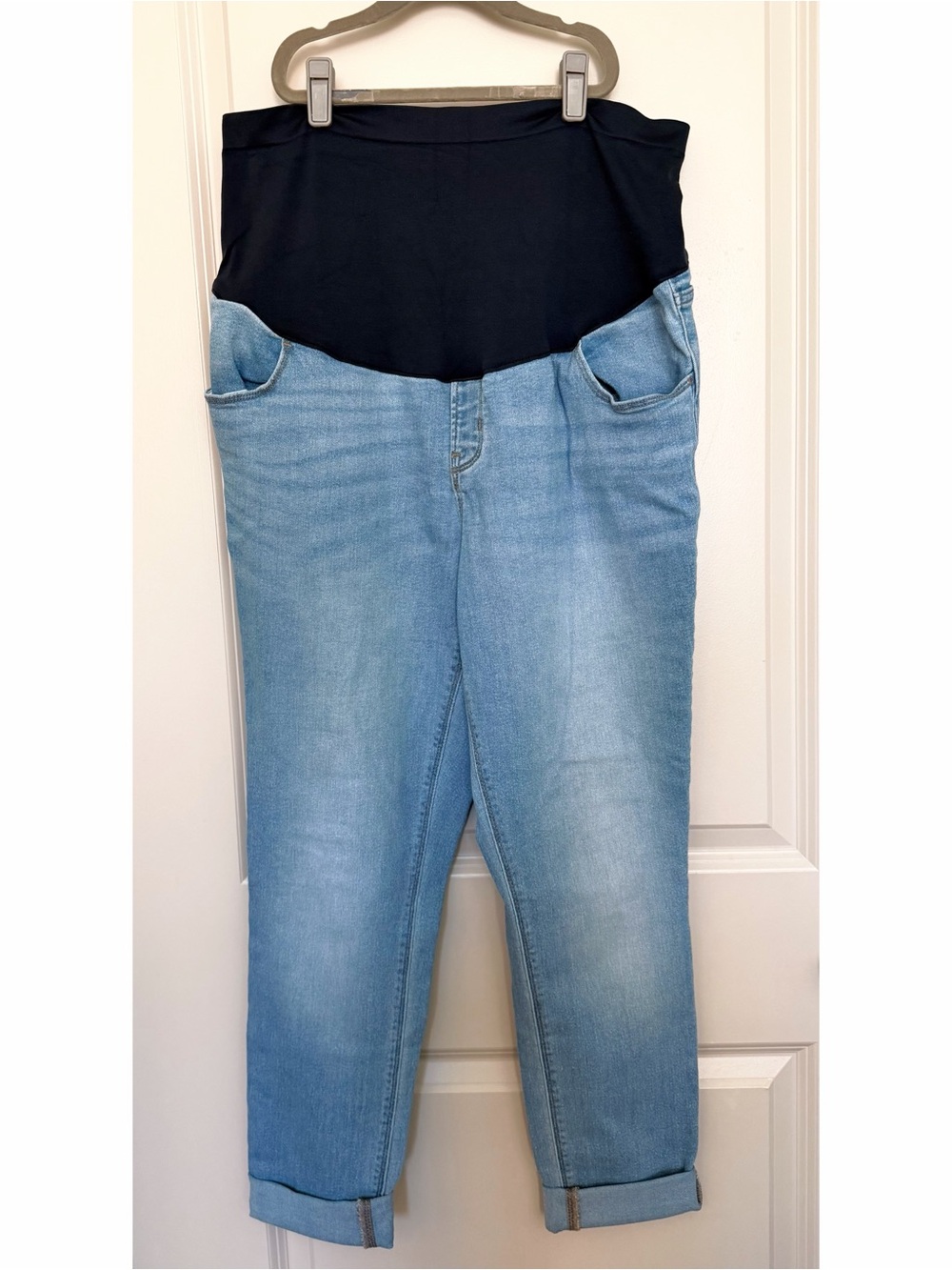 Light Wash Maternity Jeans with Black Stretch Panel Size 16 Long